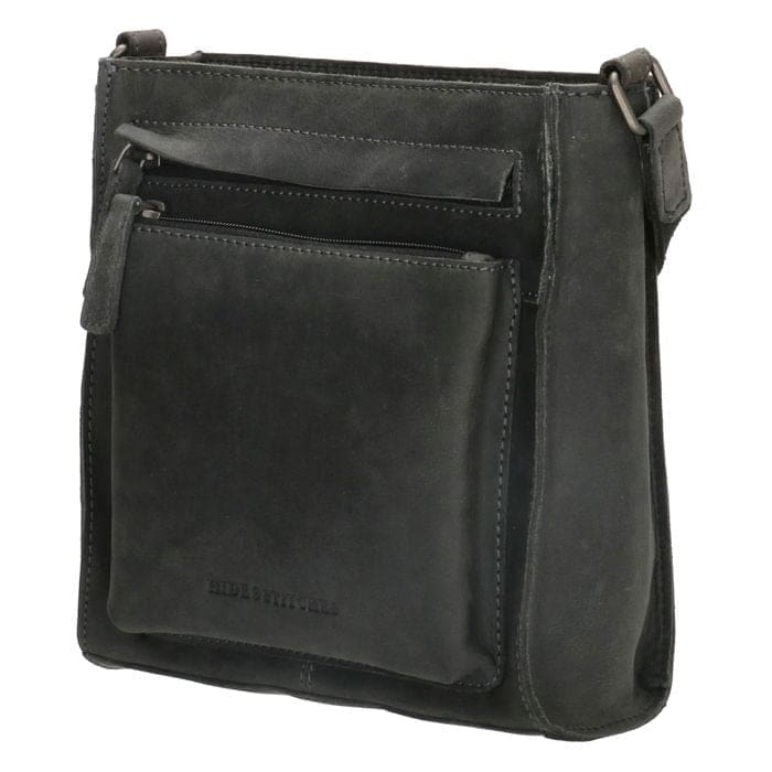 Hide & Stitches Hliðartaska leður Svört
