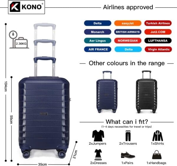 Handfarangurstaska  KONO 55cm CABIN  CLASSIC COLLECTION  Blá - Image 2