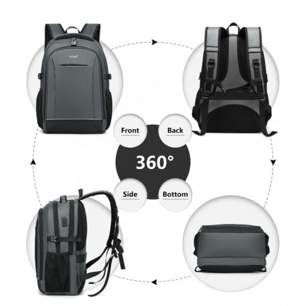 KONO Bakpoki USB Grár KONO Grár með festingu fyrir ferðatösku.Og USB hleðslu port.Og 13.5" fartölvu hólf og Spjaldtölvu. Lás fylgir. Stærð H 48 cm B 33 cm Þ 10 cm
