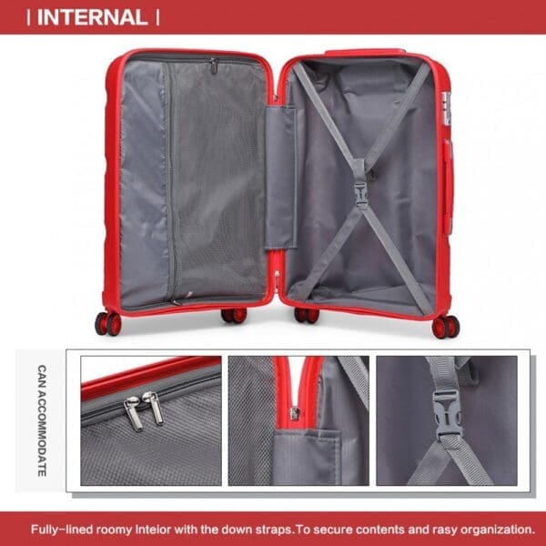 Ferðataska KONO BRIGHT HARD SHELL PP 55cm Rauð - Image 7