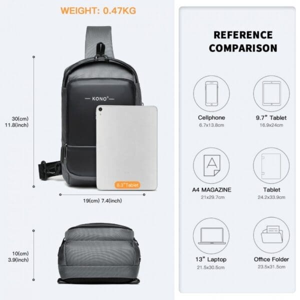 KONO Smart Sling brjóstpoki með USB hleðslutengi - Image 4