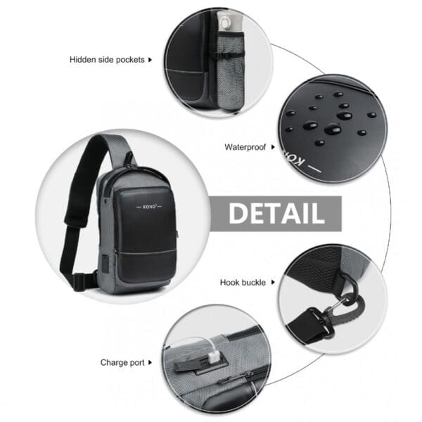 KONO Smart Sling brjóstpoki með USB hleðslutengi - Image 6