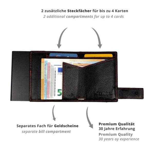 SecWal Leður RFID Kortaveski Svart með Rauðum saum - Image 3