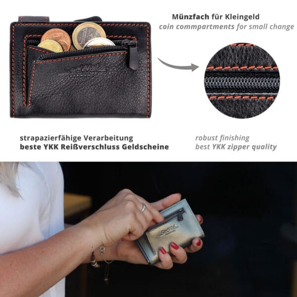 SecWal Leður RFID Kortaveski Svart með Rauðum saum - Image 4