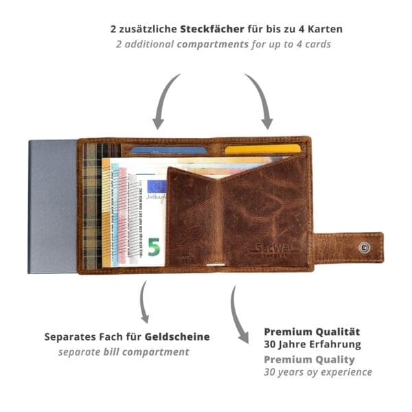 SecWal Leður RFID Kortaveski Ljós Brúnt - Image 2