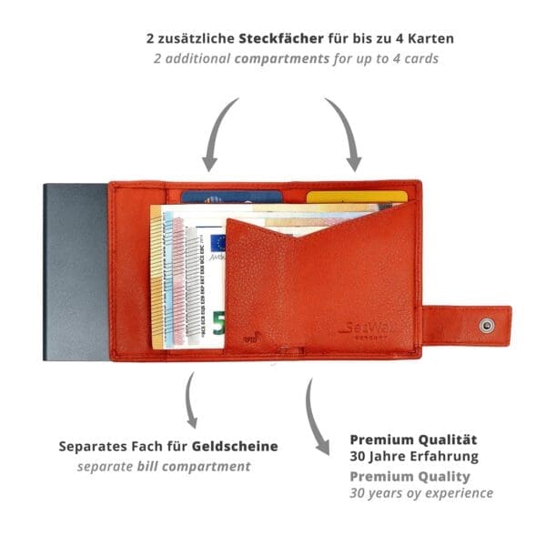 SecWal Leður RFID Kortaveski Orange - Image 4
