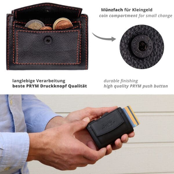 SecWal Leður RFID Kortaveski Svart með Rauðum Saum - Image 7