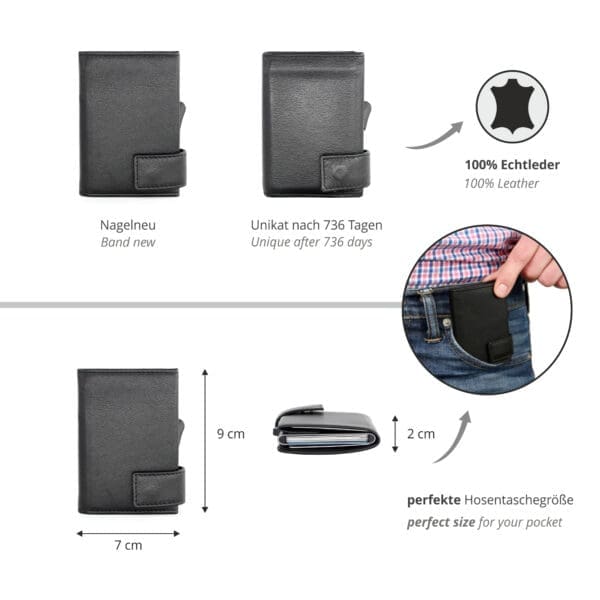 SecWal Leður RFID Kortaveski Svart með Rauðum Saum - Image 2