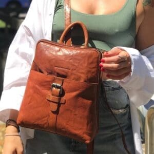 Spikes & Sparrow Leather Backpack Texas Coníak +Regncover