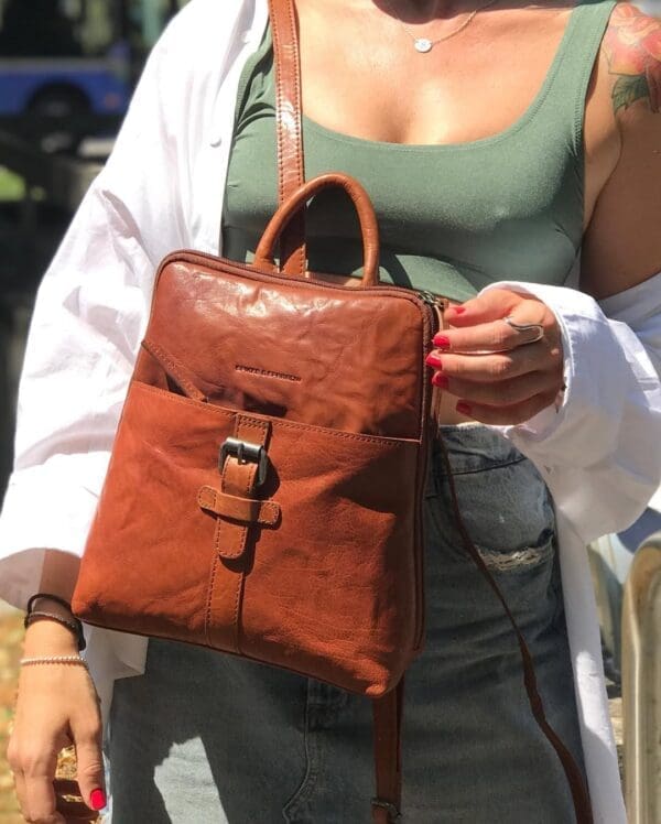Spikes & Sparrow Leather Backpack Texas Coníak +Regncover
